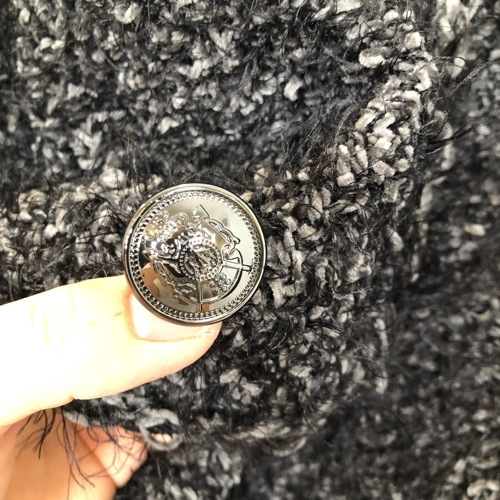 Point Zero Black Bouclé Eyelash Knit Jacket Cardigan Military Button Detail P/S - Picture 7 of 13